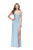 La Femme - 25931 Metallic Beaded Plunging V-neck Sheath Dress In Blue