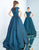 Ieena Duggal - 25938I Jeweled Neckline Teal Ballgown with Sweep Train in Green