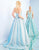 Ieena Duggal - 25939I Metallic Halter V-neck Ballgown With Train in Blue