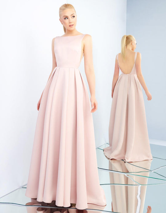 Ieena Duggal - 25945I Sleeveless Bateau Pleated Ballgown With Train in Pink