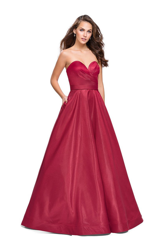 La Femme - 25953 Strapless Sweetheart Mikado Ballgown In Red
