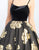 Ieena Duggal - 25955I Velvet Scoop Satin Gold Patterned Gown in Black and Gold