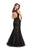 La Femme - 25961 Beaded Lace V-neck Mermaid Dress In Black and Neutral