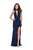 La Femme - 25967 Striped High Neck Sheath Dress In Blue