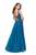 La Femme - 25970 Beaded Lace V-neck Organza A-line Gown In Blue