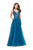 La Femme - 25970 Beaded Lace V-neck Organza A-line Gown In Blue