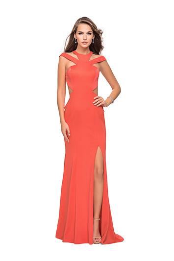 La Femme Gigi - 25971 Ruffle High Neck Sheath Dress In Orange
