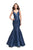 La Femme - 25972 Sleeveless Lace Cutout Back Mikado Mermaid Gown In Blue