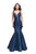 La Femme - 25972 Sleeveless Lace Cutout Back Mikado Mermaid Gown In Blue