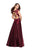 La Femme - 25973 Lace Cap Sleeves Satin A-line Gown In Red