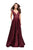 La Femme - 25973 Lace Cap Sleeves Satin A-line Gown In Red