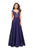 La Femme - 25973 Lace Cap Sleeves Satin A-line Gown In Purple