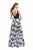 La Femme - 25976 Sleeveless Sweetheart Floral Print A-line Gown In Black and White