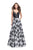 La Femme - 25976 Sleeveless Sweetheart Floral Print A-line Gown In Black and White