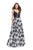 La Femme - 25976 Sleeveless Sweetheart Floral Print A-line Gown In Black and White