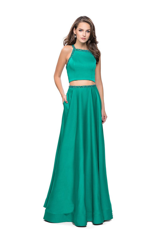 La Femme - 25978 High Halter Neck Two-Piece A-line Gown In Green