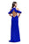 La Femme - 25981 Laser Cutout Shoulder Fitted Sheath Dress In Blue