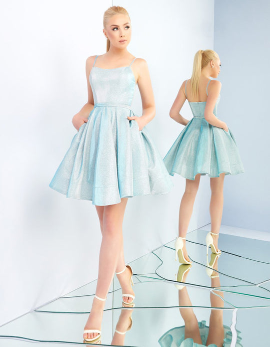 Ieena Duggal - 25982I Fitted Scoop A-Line Cocktail Dress in Blue