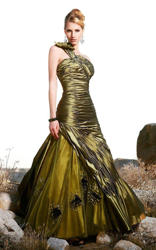 MNM Couture - 6091 Ruched Asymmetric A-line Dress In Green