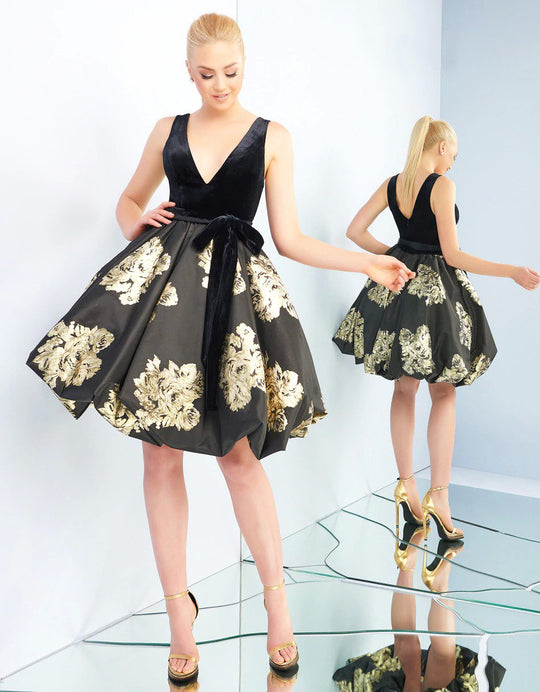 Ieena Duggal - 25996I V-neck Pleated A-Line Cocktail Dress