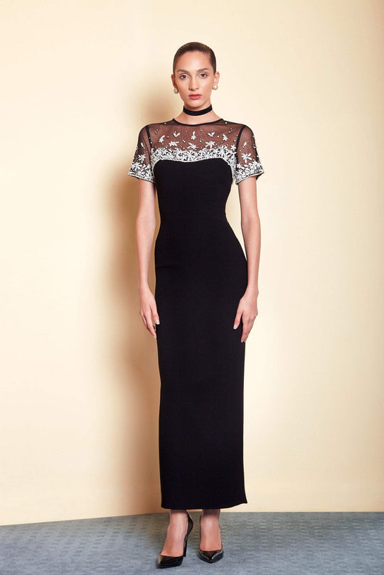 Saiid Kobeisy - Pre-Fall19-25 Embellished Jewel Neck Sheath Dress In Black