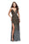 La Femme - 26000 Plunging Ombre Sequined Slit Evening Gown In Silver and Gold