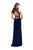 La Femme - 26004 High Neck Sheer Beaded Open Back Jersey Dress In Blue
