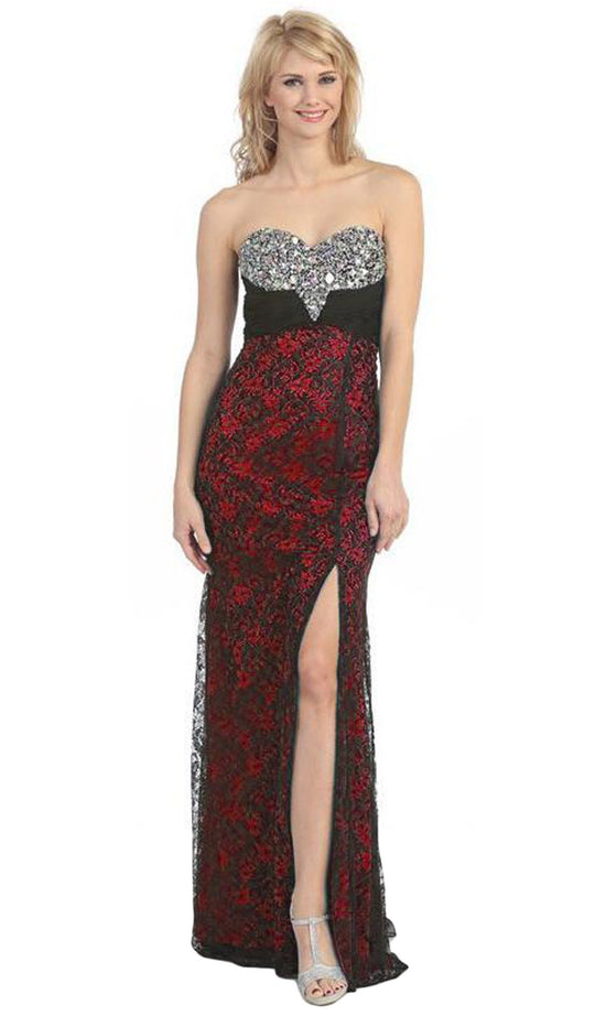 Eureka Fashion - 2601 Two Tone Lace Sweetheart Sheath Dress With Shawl In Black and Red