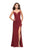 La Femme - 26012 Deep V-neck Satin Sheath Gown In Red