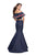 La Femme - 26013 Off The Shoulder Ruffle Denim Two Piece Gown In Blue