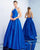 Ieena Duggal - 26014I Pearl Beaded Halter Pleated Ballgown In Blue