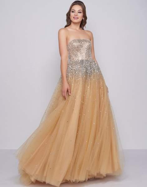 Mac Duggal Prom - 26015M Strapless Crystal Cascaded Tulle Ballgown In Nude