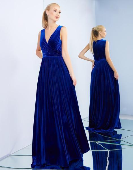 Ieena Duggal - 26057I Sleeveless Ruched Surplice Velvet Gown In Blue