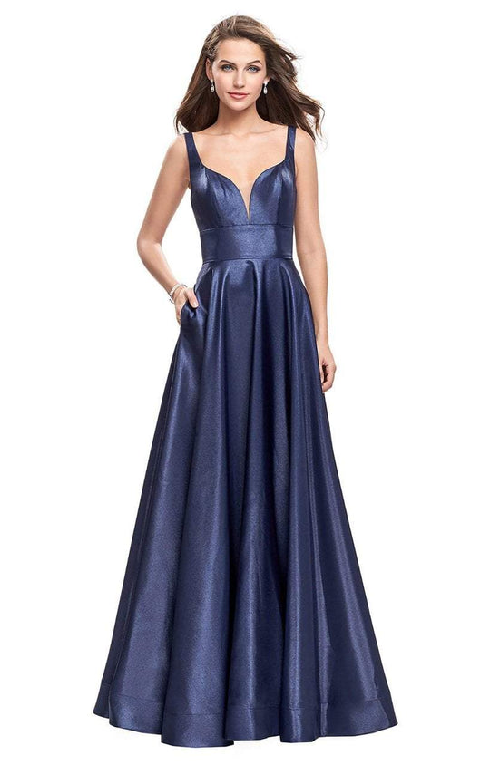 La Femme - Fitted Plunging Sweetheart Mikado A-line Gown 26015 - 1 pc Navy In Size 10 Available