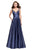 La Femme - 26015 Plunging Sweetheart Mikado A-line Dress in Blue