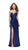 La Femme - 26017 Plunging Sweetheart Draping Satin Sheath Gown in Blue