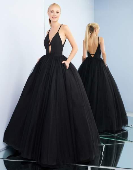 Ieena Duggal - 26028I Sleeveless V-neck Ballgown With Low V-back In Black