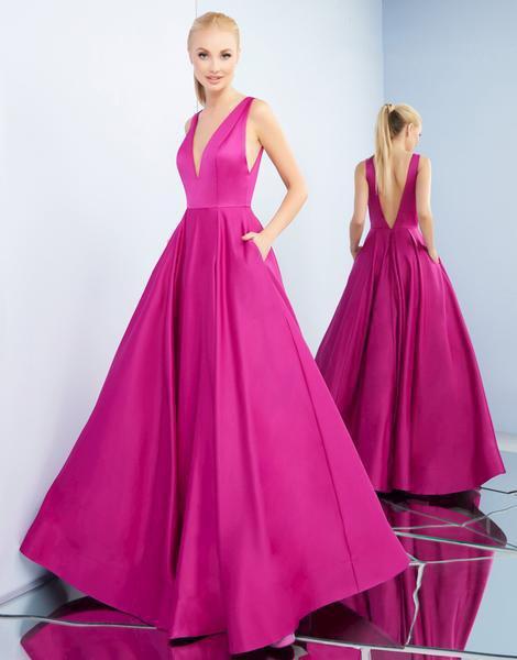 Ieena Duggal - 26031I Sleeveless Low Plunging V Back A-Line Prom Gown In Pink and Red