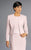 Daymor Couture - 2109 Textured Cuff Blazer Long Formal Sheath Dress  In Neutral and Pink