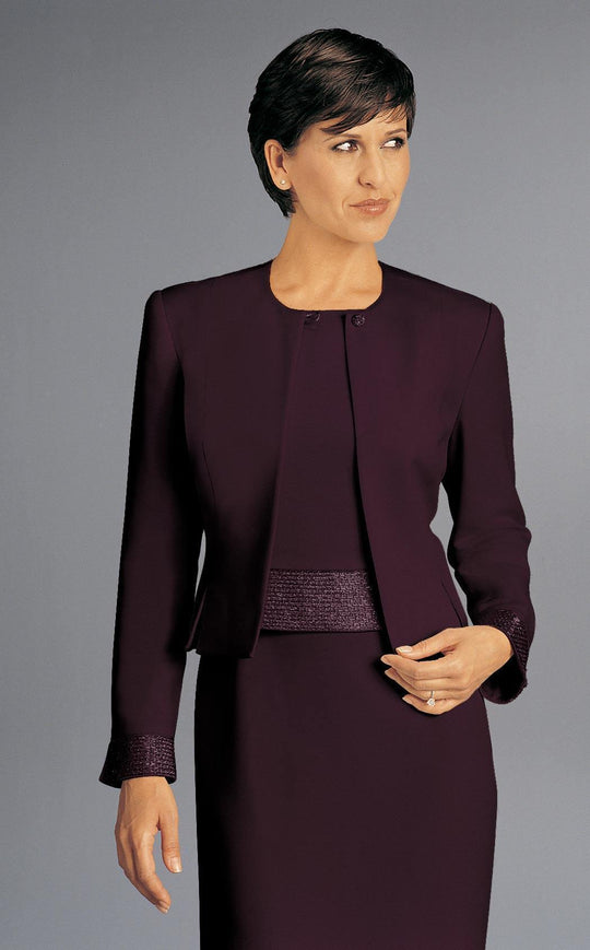 Daymor Couture - 2109 Textured Cuff Blazer Long Formal Sheath Dress  In Purple and Red