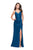 La Femme - 26036 V-neckline Strappy Open Back Fitted Gown In Blue