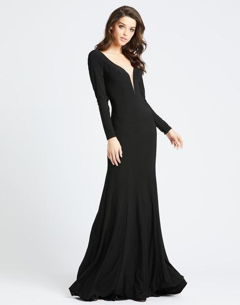 Ieena Duggal - 26043I Long Sleeve Plunging Neck Mermaid Gown In Black