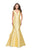 La Femme Gigi Plunging V-neck Mikado Mermaid Evening Gown in Yellow