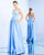 Ieena Duggal - 26053I Embellished Deep V-neck A-line Dress In Blue