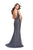 La Femme Gigi - 26054 Plunging V-Neck Metallic Beaded Evening Gown In Gray