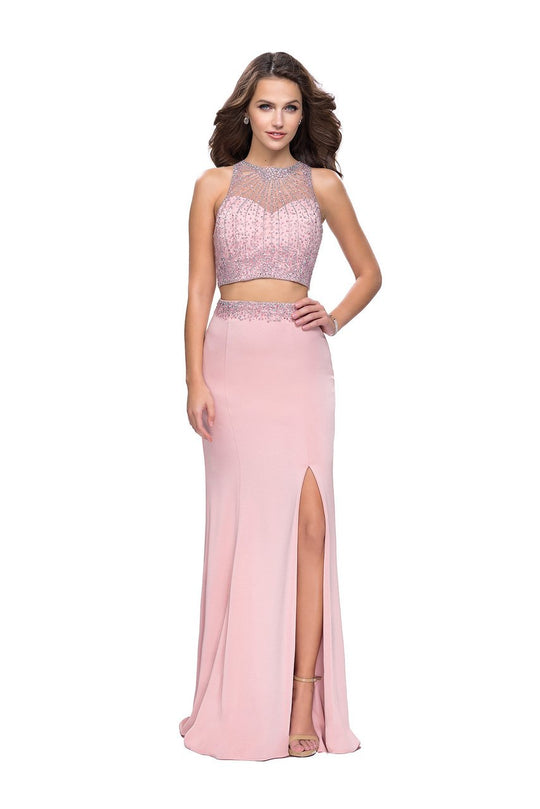 La Femme Gigi - 26063 Beaded Two-Piece Jersey Sheath Gown In Pink