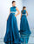 Ieena Duggal - 26063I Bejeweled High Neck Glossy A-Line Gown In Blue and Green