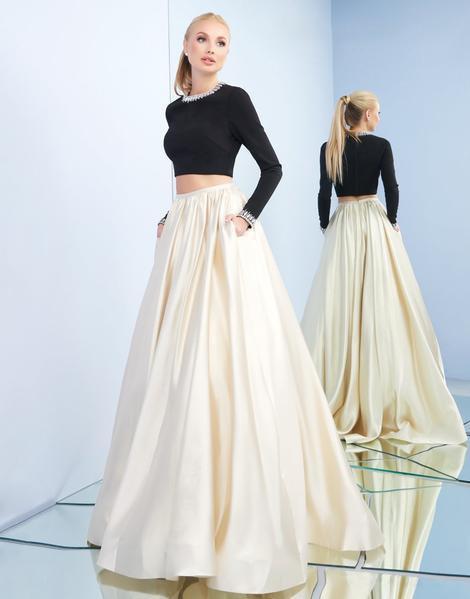 Ieena Duggal - 26069I Two-Piece Jeweled Neck Long Sleeve Ballgown In Yellow and Black