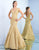 Ieena Duggal - 26074I Plunging V-Neck Gold Mermaid Gown in Gold