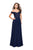 La Femme Gigi - 26070 Beaded Lace Applique Off-Shoulder Gown In Blue